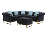 Maddie Black Velvet 5-Seater Sectional Sofa with Storage Ottoman