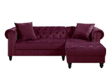 Adnelis Sectional Sofa w/2 Pillows, Red Velvet
