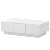 [VIDEO provided] ON-TREND Coffee Table with 2 large Hidden Storage Compartment, Extendable Cocktail Table with 2 Drawers, High-gloss Center Table with Sliding Top for Living Room, 39.3"x21.6", White