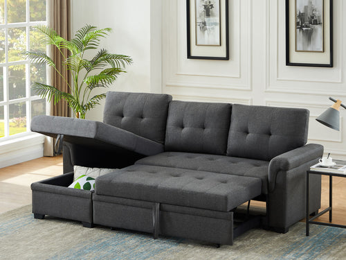 Hunter Dark Gray Linen Reversible Sleeper Sectional with Storage Chaise