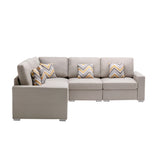 Nolan Beige Linen Fabric 5Pc Reversible Sectional Sofa with Pillows and Interchangeable Legs