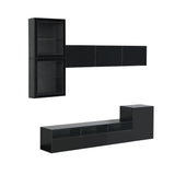 ON-TREND High Gloss TV Stand with Ample Storage Space, Media Console for TVs Up to 78", Versatile Entertainment Center with Wall Mounted Floating Storage Cabinets for Living Room, Black