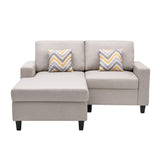 Nolan Beige Linen Fabric 2-Seater Reversible Sofa Chaise with Pillows and Interchangeable Legs