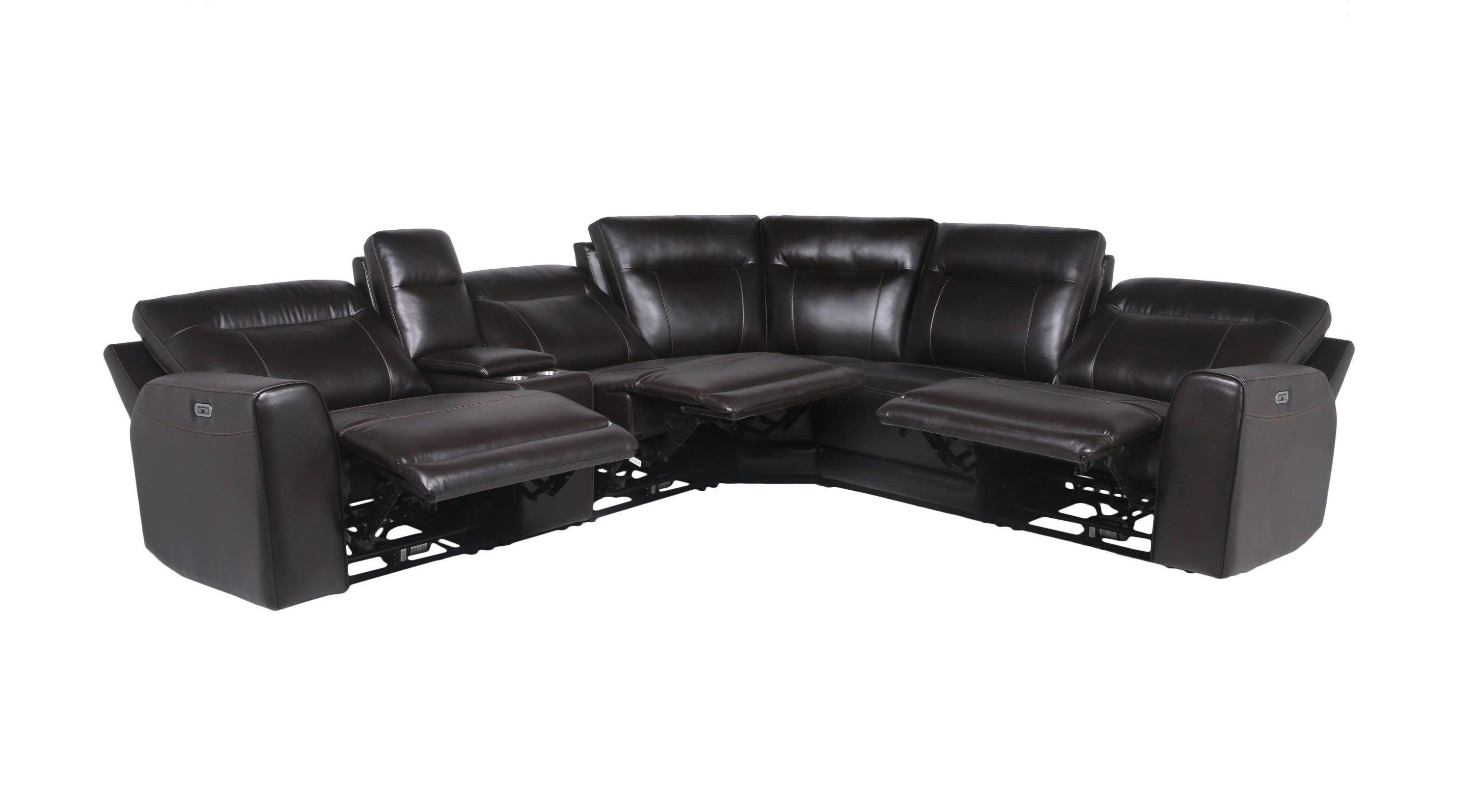 Customizable Dual-Power Leather Sectional Top-Grain Leather, Power Headrest, Power Footrest
