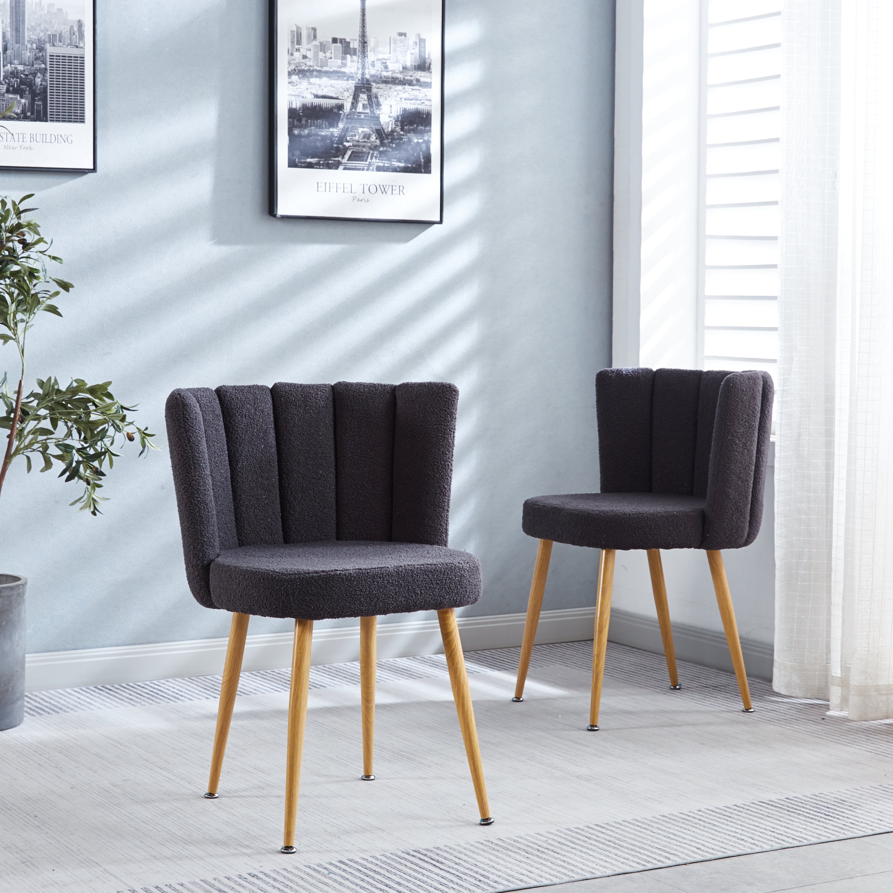Modern GRAY dining chair (set of 2) with iron tube wood color legs