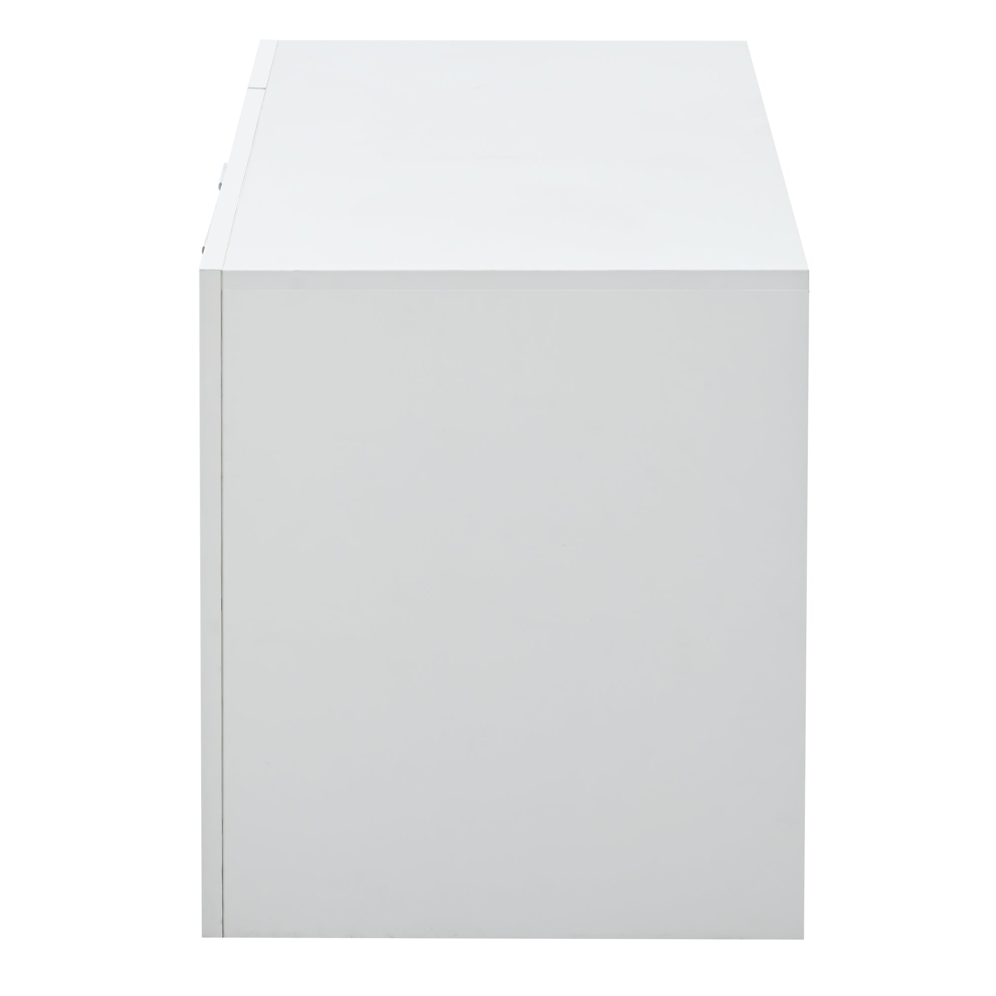 [VIDEO provided] ON-TREND Modern TV Stand with 2 Tempered Glass Shelves, High Gloss Entertainment Center for TVs Up to 70'', Elegant TV Cabinet with LED Color Changing Lights for Living Room, White