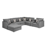 Amira 122.8" Gray Fabric Reversible Modular Sectional Sofa with USB Console and Ottoman