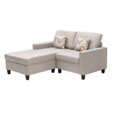 Nolan Beige Linen Fabric 2-Seater Reversible Sofa Chaise with Pillows and Interchangeable Legs