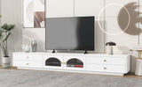 ON-TREND Luxurious TV Stand with Fluted Glass Doors, Elegant and Functional Media Console for TVs Up to 95'', Tempered Glass Shelf TV Cabinet with Multiple Storage Options, White