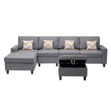 Nolan Gray Linen Fabric 5Pc Reversible Sofa Chaise with Interchangeable Legs, Storage Ottoman, and Pillows