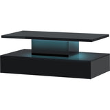 ON-TREND Coffee Table Cocktail Table Modern Industrial Design with LED lighting, 16 colors with a remote control (Black)