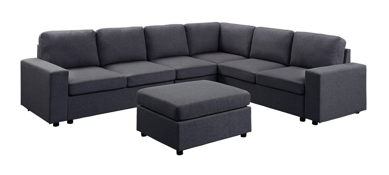 Casey Modular Sectional Sofa with Ottoman in Dark Gray Linen