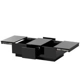 [VIDEO provided] ON-TREND Coffee Table with 2 large Hidden Storage Compartment, Extendable Cocktail Table with 2 Drawers, High-gloss Center Table with Sliding Top for Living Room, 39.3"x21.6", Black