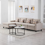 Nolan Beige Linen Fabric 4Pc Reversible Sectional Sofa Chaise with Pillows and Interchangeable Legs