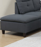 Charcoal Linen Like Fabric Cushion Sectional w Ottoman