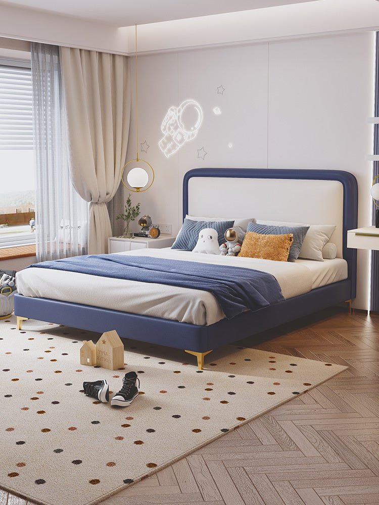 Modern Faux Leather Upholstered Platform Bed Frame with Soft Headboard, Solid Wooden Slats Support