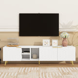 ON-TREND Modern Minimalist Geometric TV Cabinet with Metal Handles and Gold Legs for TVs Up to 80'', Multi-functional TV Stand with Storage Cabinets, Entertainment Center for Living Room, White