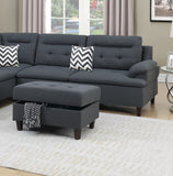 Charcoal Linen Like Fabric Cushion Sectional w Ottoman