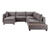 Madison Light Gray Fabric 7 Piece Modular Sectional Sofa Chaise with USB Storage Console Table