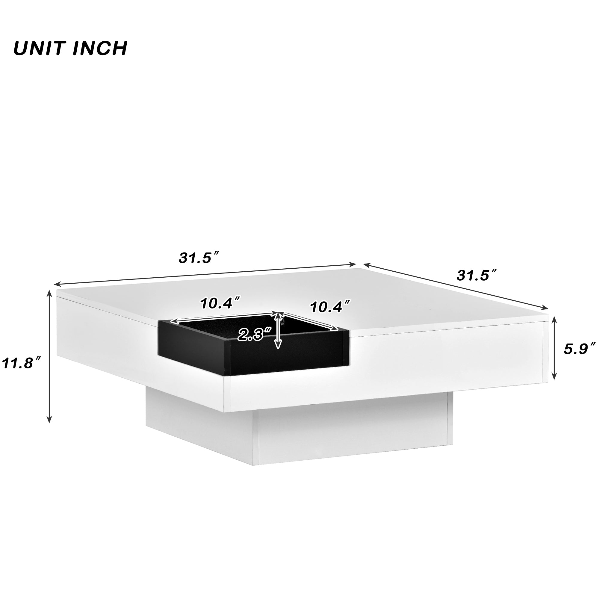 ON-TREND Modern Minimalist Design 31.5*31.5in Square Coffee Table with Detachable Tray and Plug-in 16-color LED Strip Lights Remote Control for Living Room( OLD SKU: WF291303AAK )