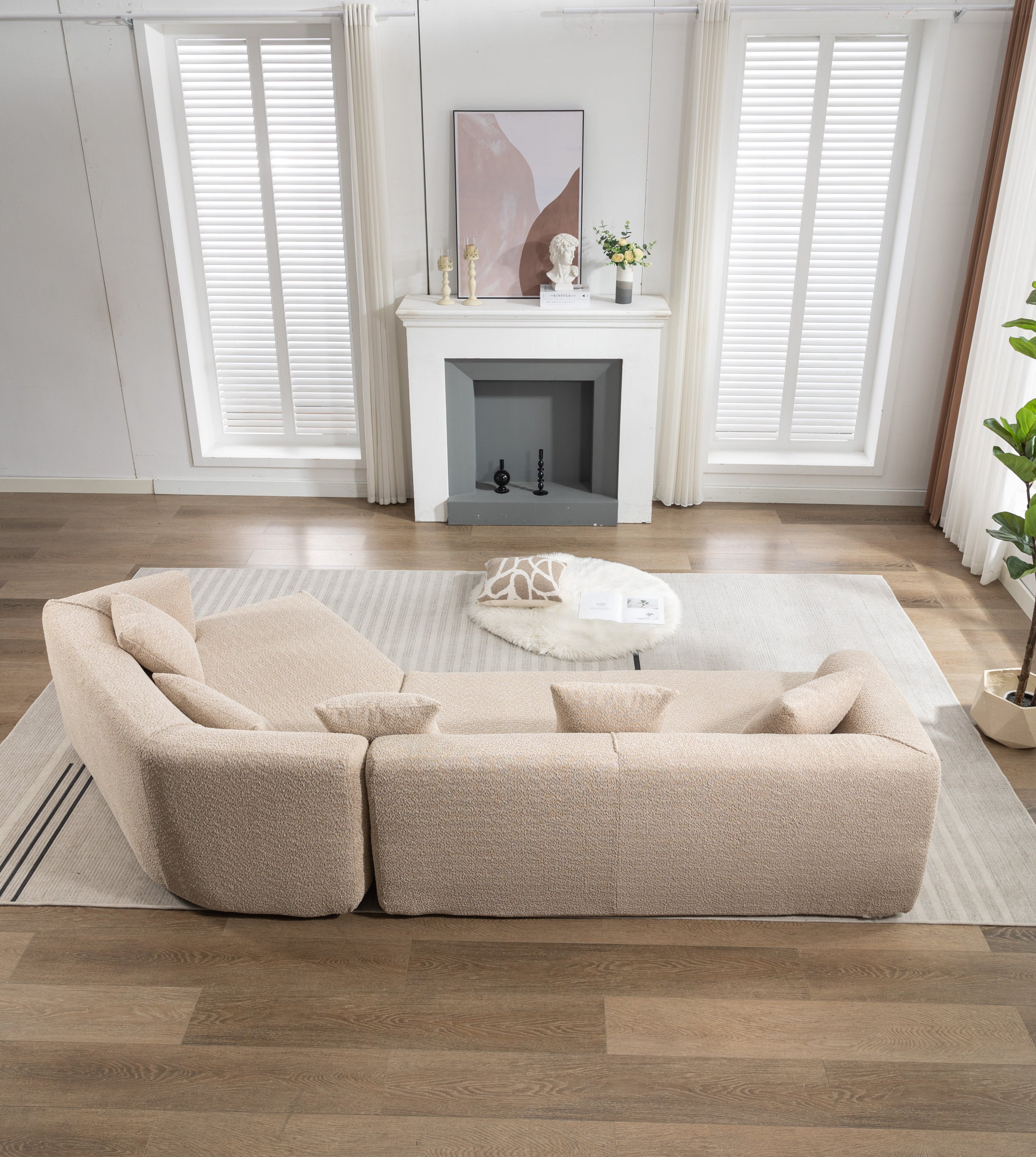 Modular Sectional Living Room Sofa Set, Modern Minimalist Style Couch, Upholstered Sleeper Sofa for Living Room, Bedroom, Salon, 2 PC Free Combination ,Anti-wrinkle,Boucle fabric,Light Brown