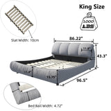 King Size Luxury Upholstered Platform Bed with Oversized Padded Backrest and Solid Wood Frame,suitable for Multiple heights of mattresses,Grey(Old Sku:W1885S00007)