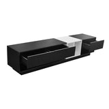 ON-TREND Sleek and Stylish TV Stand with Perfect Storage Solution, Two-tone Media Console for TVs Up to 80'', Functional TV Cabinet with Versatile Compartment for Living Room, Black