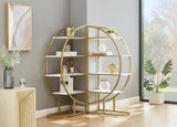 4 Tiers Home Office Open Bookshelf, Round Shape, Different Placement Ways, MDF Board, Gold Metal Frame, White