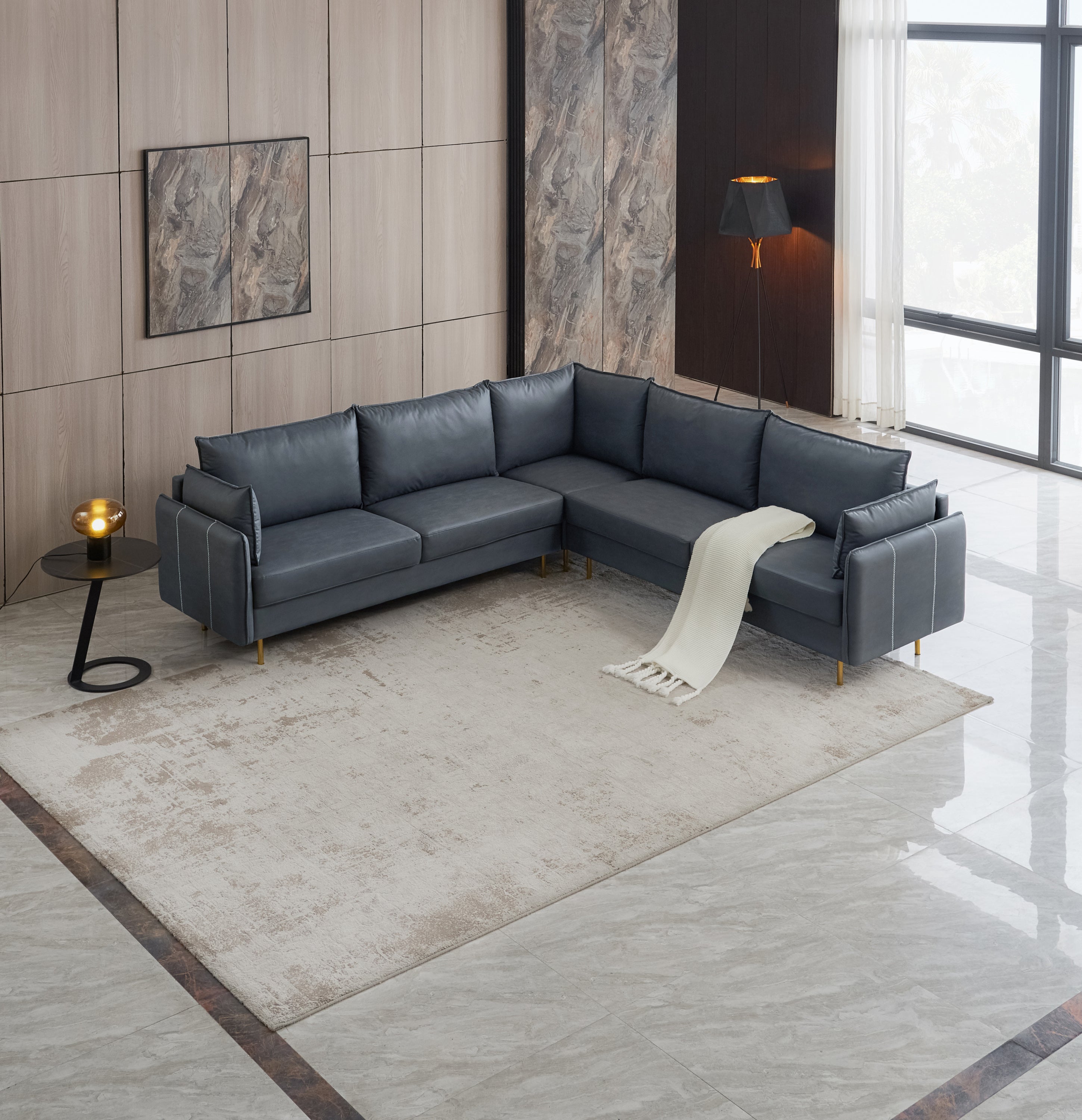L-Shaped Corner Sectional Technical leather Sofa-Drak Grey, 92.5*92.5''