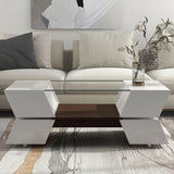 [VIDEO provided] ON-TREND 6mm Glass-Top Coffee Table with Open Shelves and Cabinets, Geometric Style Cocktail Table with Great Storage Capacity, Modernist 2-Tier Center Table for Living Room, White