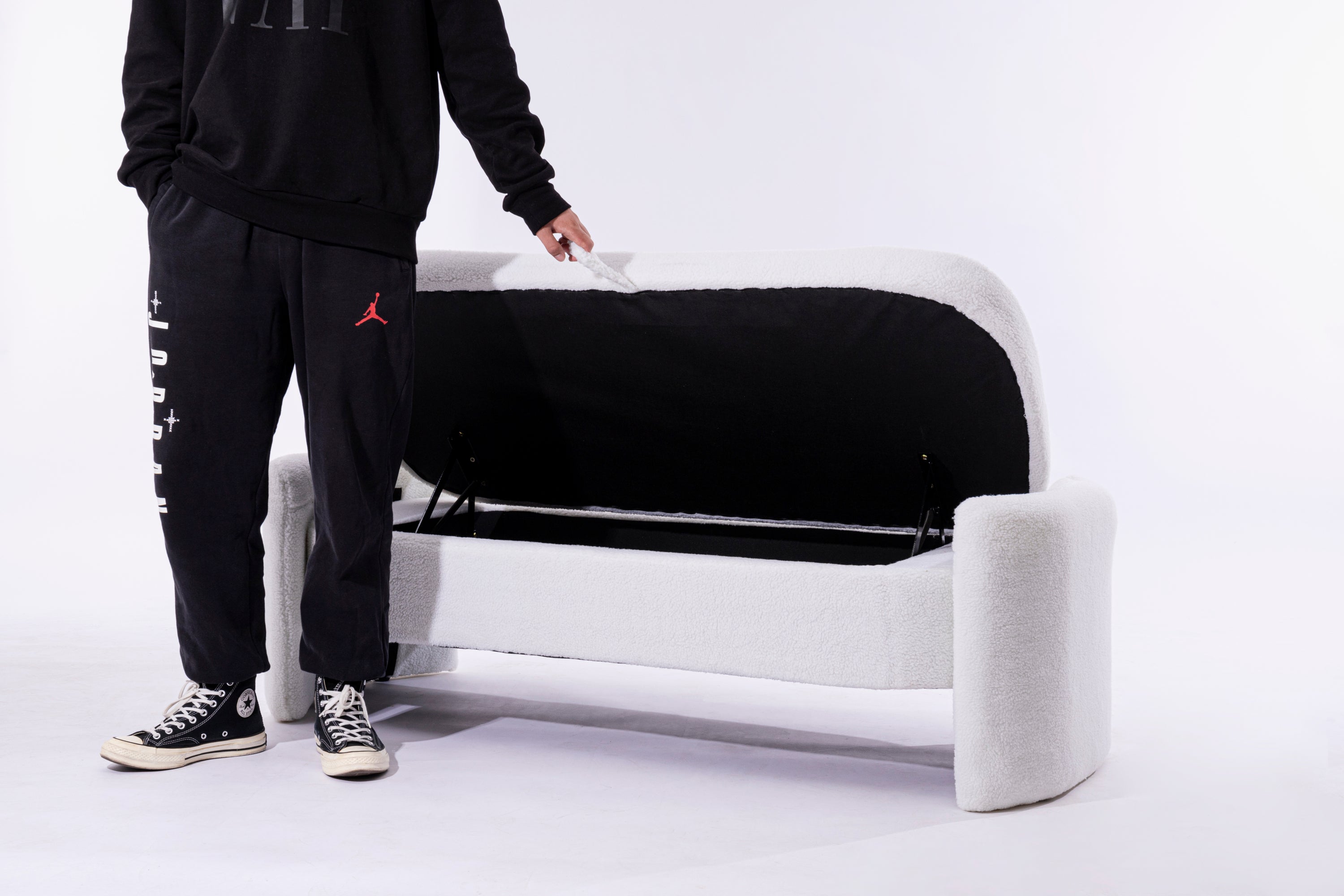 Footstool with storage function  beige teddy fabric  suitable for hallway bedroom living room