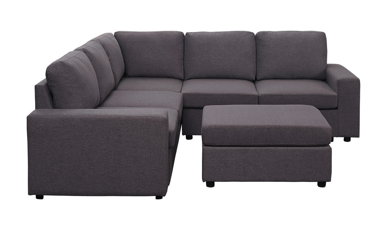 Decker Sectional Sofa with Ottoman in Dark Gray Linen