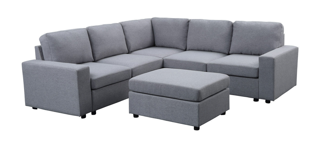 Decker Light Gray Linen 6 Seat Reversible Modular Sectional Sofa