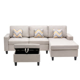 Nolan Beige Linen Fabric 4Pc Reversible Sofa Chaise with Interchangeable Legs, Storage Ottoman, and Pillows