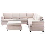 108.6" Beige Fabric Upholstered Modular Sofa with removable Ottoman