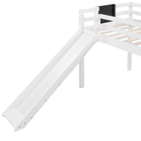 Twin size Loft Bed Wood Bed with Slide, Stair and Chalkboard,White(OLD SKU :WF282115AAK)