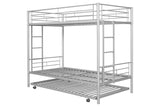 Metal Twin over Twin Bunk Bed with Trundle/Can Be Separated into 2 Twin Beds/ Heavy-duty Sturdy Metal/ Noise Reduced/ Safety Guardrail/ Trundle for Flexible Space/ Bunk Bed for Three/ CPC Certified