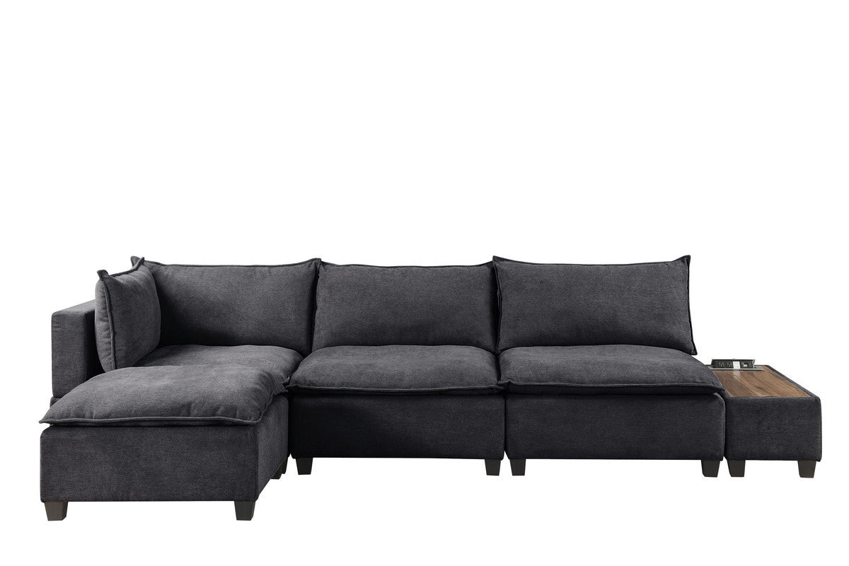 Madison Dark Gray Fabric 5 Piece Modular Sectional Sofa Ottoman with USB Storage Console Table