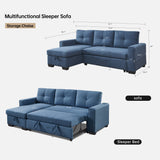 91.7 Blue Pull-Out Sleeper Bed Reversible Sleeper Sectional with Storage Chaise