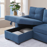 91.7 Blue Pull-Out Sleeper Bed Reversible Sleeper Sectional with Storage Chaise