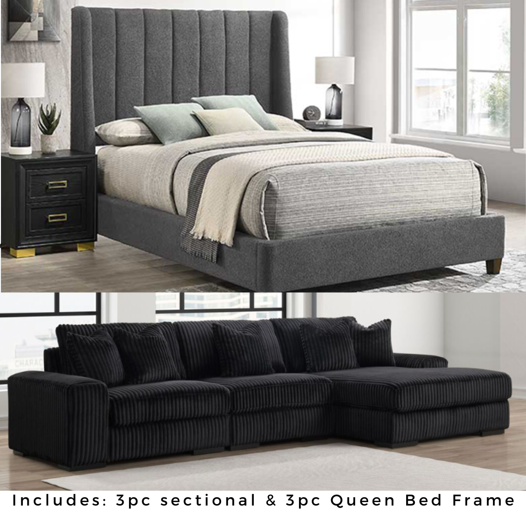 CHARCOAL BOUCLE COMFORT OVERSIZED 2 ROOM PACKAGE