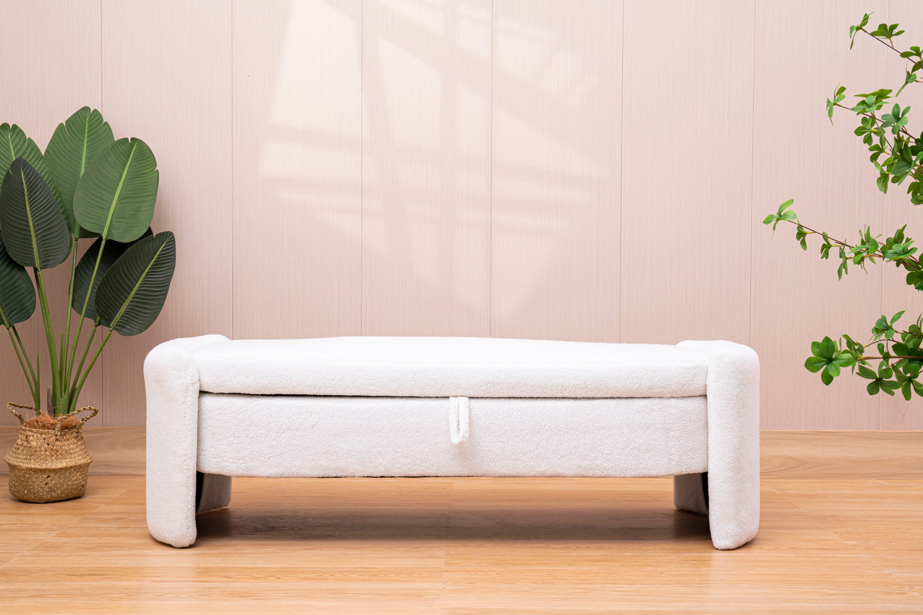 Footstool with storage function  beige teddy fabric  suitable for hallway bedroom living room