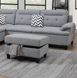 Grey Linen Cushion Sectional w Ottoman