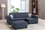 Ordell Dark Gray Linen Fabric Sectional Sofa with Right Facing Chaise Ottoman and Pillows