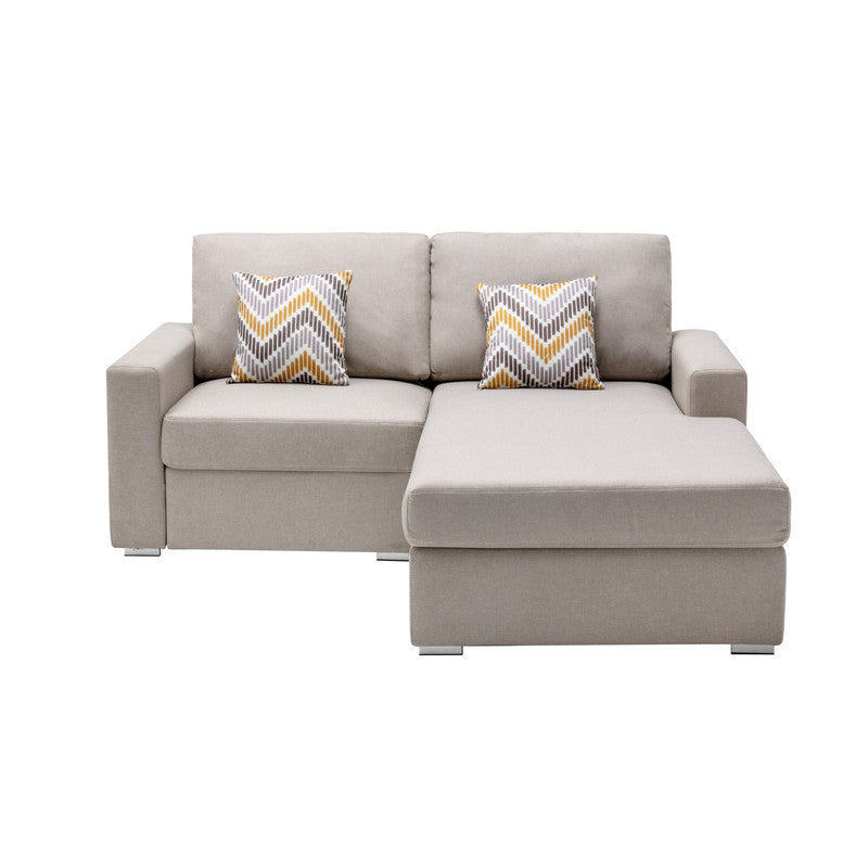 Nolan Beige Linen Fabric 2-Seater Reversible Sofa Chaise with Pillows and Interchangeable Legs
