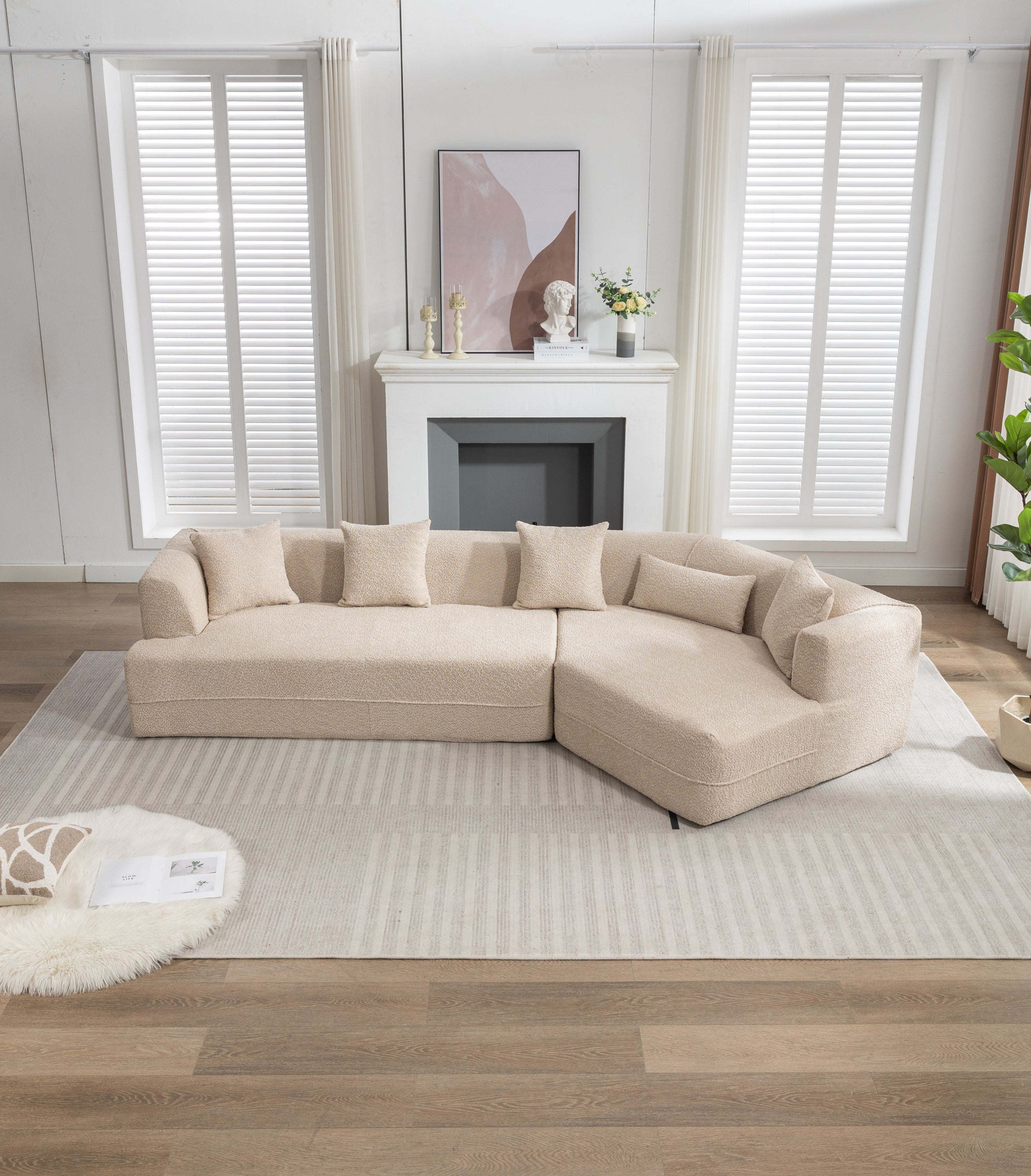 Modular Sectional Living Room Sofa Set, Modern Minimalist Style Couch, Upholstered Sleeper Sofa for Living Room, Bedroom, Salon, 2 PC Free Combination ,Anti-wrinkle,Boucle fabric,Light Brown