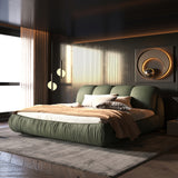 King Size Upholstered Platform Bed with Oversized Padded Backrest, Thickening Pinewooden Slats and Solid Wood Leg,Green