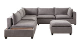 Madison Light Gray Fabric 7Pc Modular Sectional Sofa with Ottoman and USB Storage Console Table