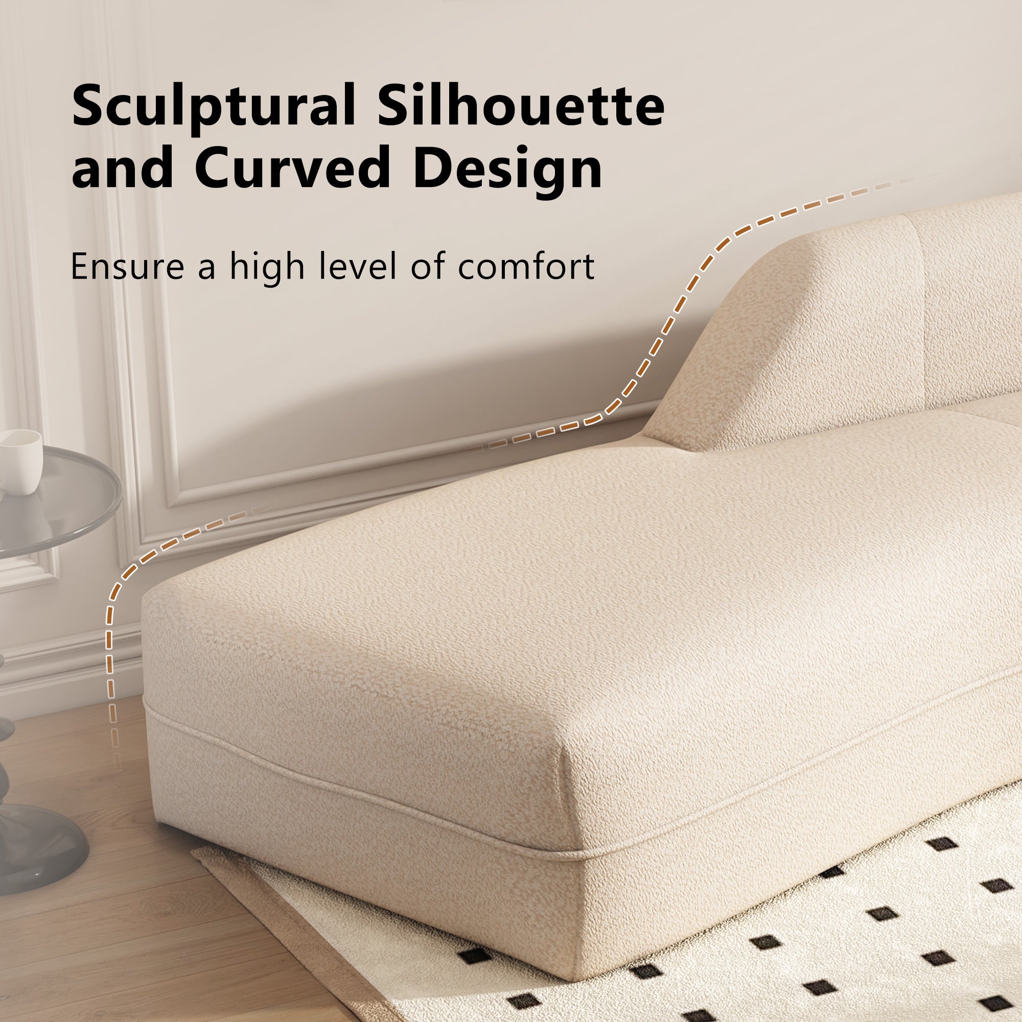 109.4" Beige Curved Chaise Lounge