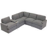 104'' Power Recliner Corner Sofa Home Theater Reclining Sofa Sectional Couches with Storage Box, Cup Holders, USB Ports and Power Socket for Living Room, Dark Grey